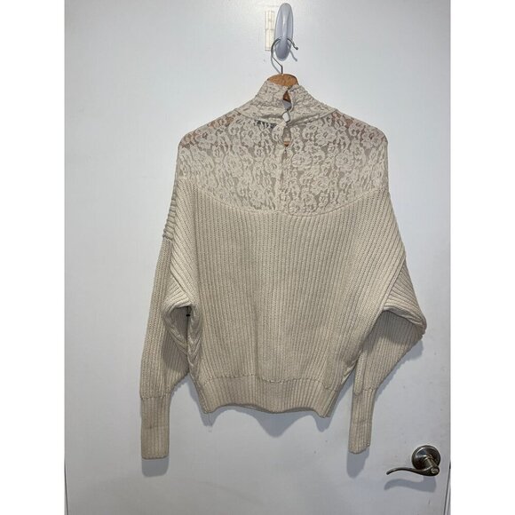 Zara Beige Lace & Knit Pullover Sweater Womens Small Grandmacore - Picture 5 of 9